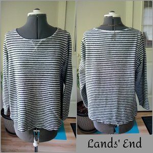 Lands' End Black & Grey Striped Sweatshirt